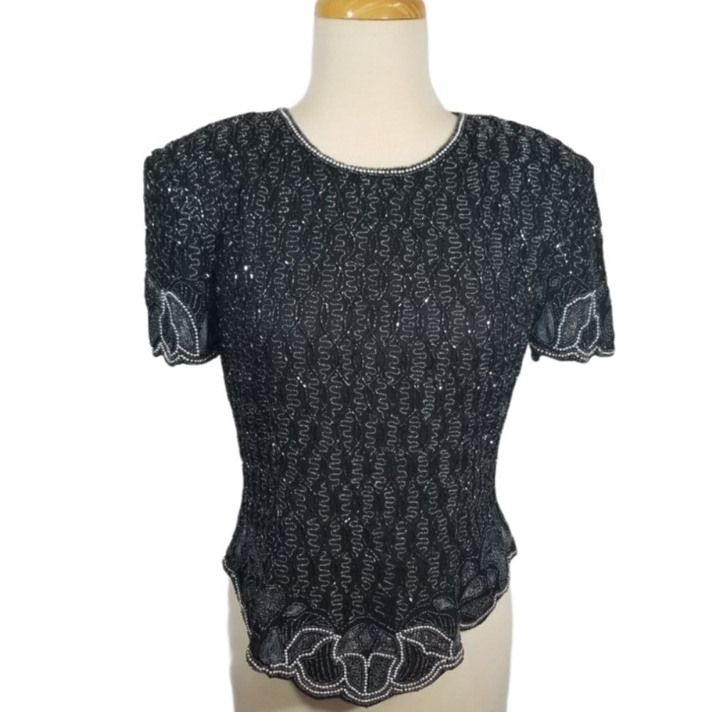 {Papell Boutique Evening} Navy Sequin Top